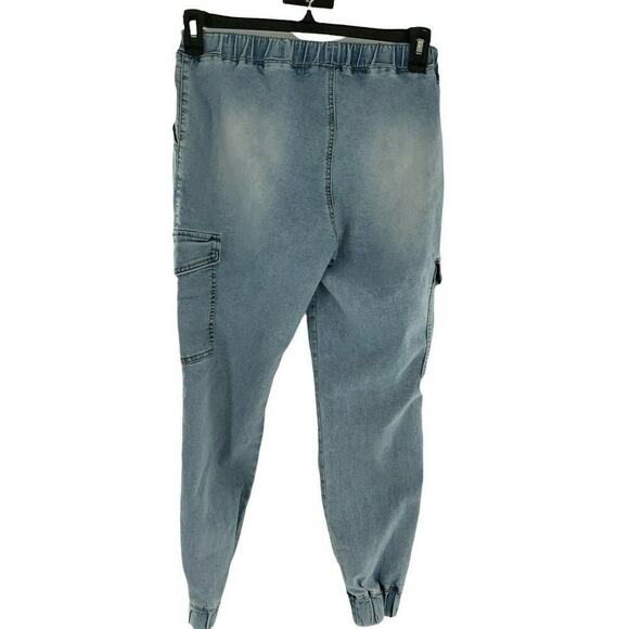 Almost Famous Jeans Womens Large Elastic Waist Drawstring Utility Jogger Denim - Picture 2 of 11